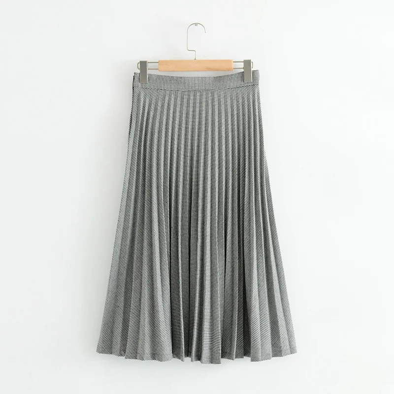

Fashion Hot Skirts Black White Striped High Waist Pleated Flare Casual Satin Elegant Party Empire Wear Bodycon Ladies Vestidos