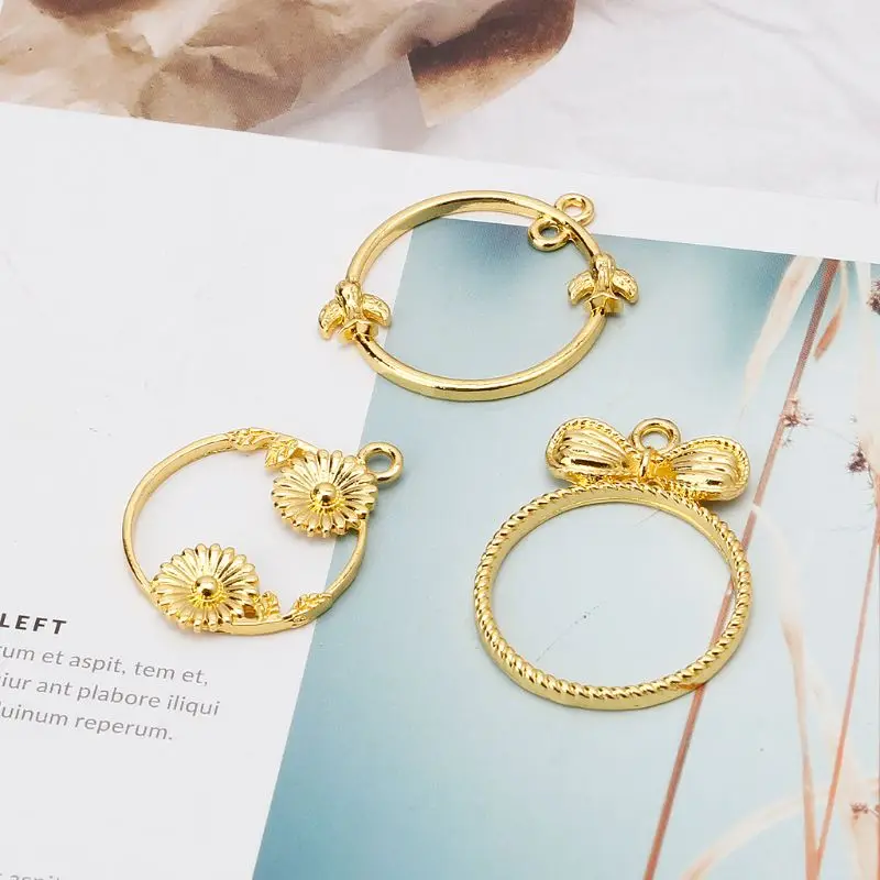 

3/5Pcs Gold Umbrella Hollow Round Resin Frame Open Bezels Setting Blank Pendant Jewelry Making