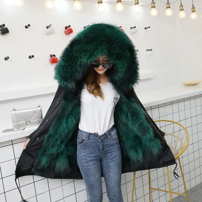 Jacket Women Winter Parkas Long Big Fox Fur Collar Hooded Coats 2018 Ladies Fur Linen Thickened Warm Jackets Plus Size Coat LZ962 (8)