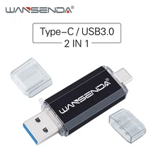 WANSENDA USB 3,0 USB флеш-накопитель type-C флеш-накопитель 512 ГБ 256 ГБ 128 Гб 64 ГБ 32 ГБ USB флешка 2 в 1 OTG Флешка для type C Mobile/PC