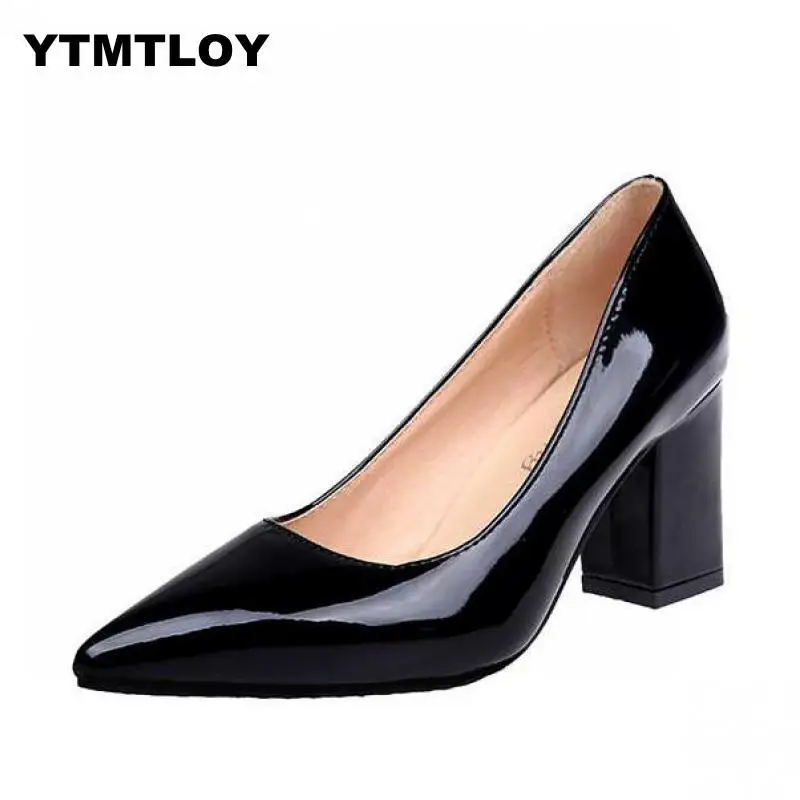 Womens Pumps Plus Size 33-48 High Heels Shoes Woman Stiletto Female Sexy Party Office Lady Wedding Wedding Square Heel Classic - Цвет: Black