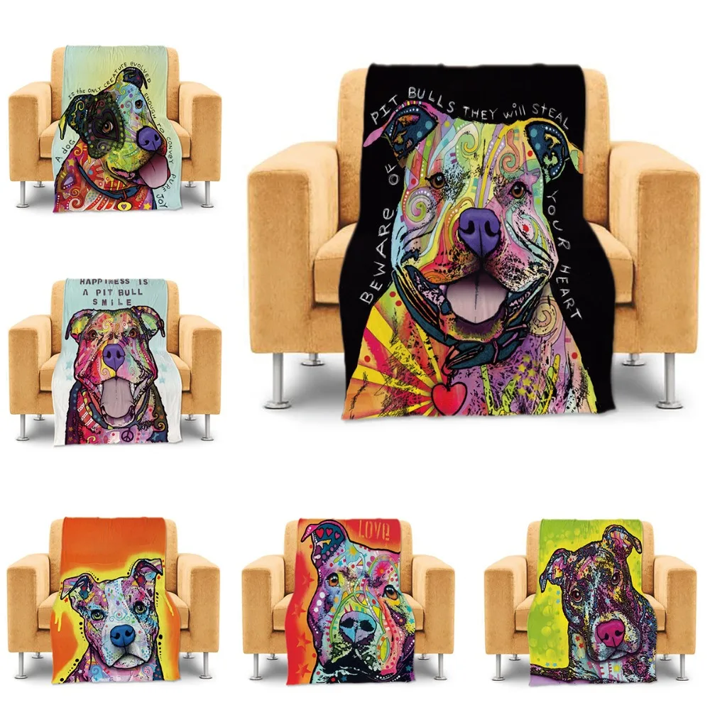 Pet Dog Design Throw Blankets Cute Pitbull Bed Sofa Couch Blanket