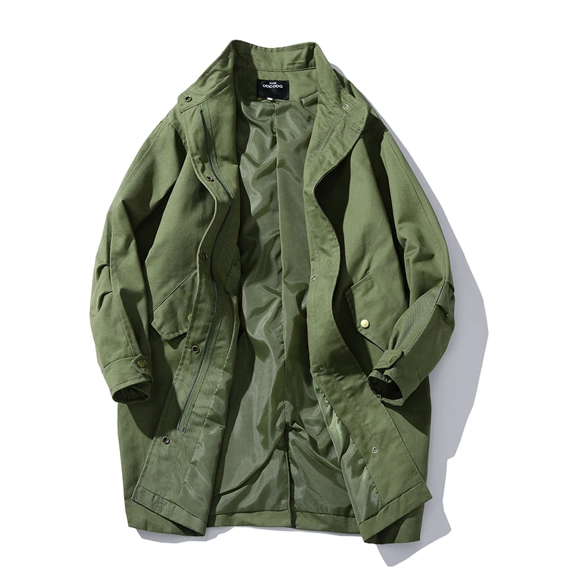  Windbreaker men's solid color long windbreaker men's stand collar boutique jacket men's waist draws
