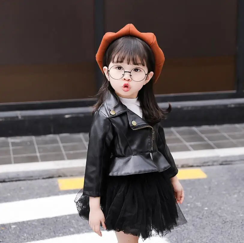 

Girls PU Leather Jacket Girls Spring Autumn Short Coat Children Outwear Baby Girls Clothes 18 Months To 6 Years Girls Outwear