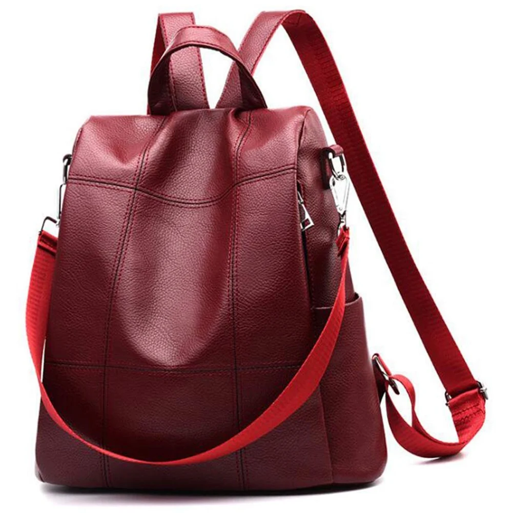 Женский рюкзак кошелек водонепроницаемый из искусственной кожи Противоугонный рюкзак модная школьная сумка на плечо - Цвет: Red