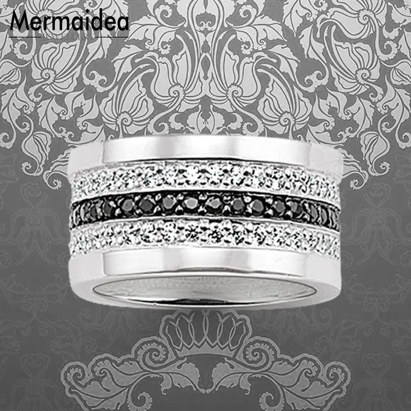 

Trendy Black White Pave Wedding Eternity Rings 925 Sterling Silver Zircon Pave Fashion Jewelry Gift For Women Men Anillos