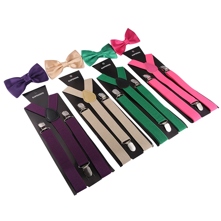 

Multi-color Bow Tie Solid Color Man's Belt Bowtie Set Men Women Adjustable Elastic Suspenders Polyester Y-Back Braces