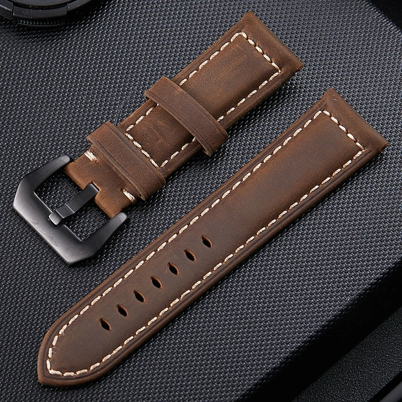 LPWHH Frosted Genuine Leather Strap For Samsung Watch Band 22mm 24mm 26mm Army Green Brown Black Pin Buckle Soft Watchbands