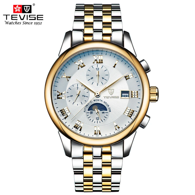 Prix pour TEVISE Automatique Mécanique Montres Hommes Auto Vent De Luxe Phase de Lune En Acier Inoxydable Lumineux Calendrier Montres TVS08 Prix pour TEVISE Automatique Mécanique Montres Hommes Auto Vent De Luxe Phase de Lune En Acier Inoxydable Lumineux Calendrier Montres TVS08
