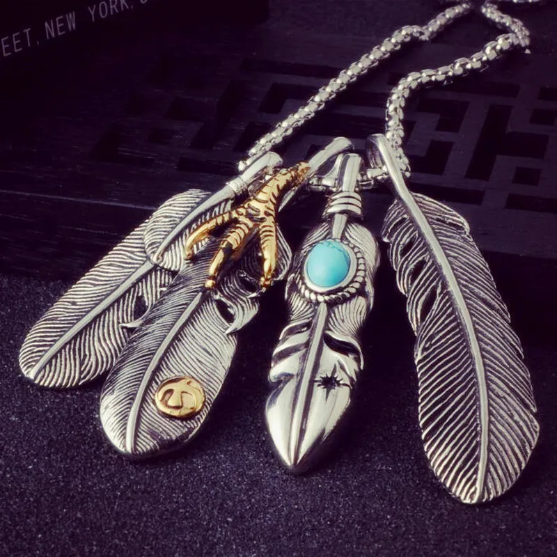 

Punk Leaf Feather Pendants Chain Necklace for Women/Man Personality Eagle Claw Design Vintage Necklace Jewelry 6L5001