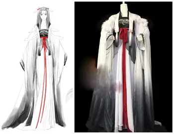 

Immortal Crane Personification Male Female Couple Costume Hanfu White Black Print Feather Chiffon Cos Immortal Masters Hanfu