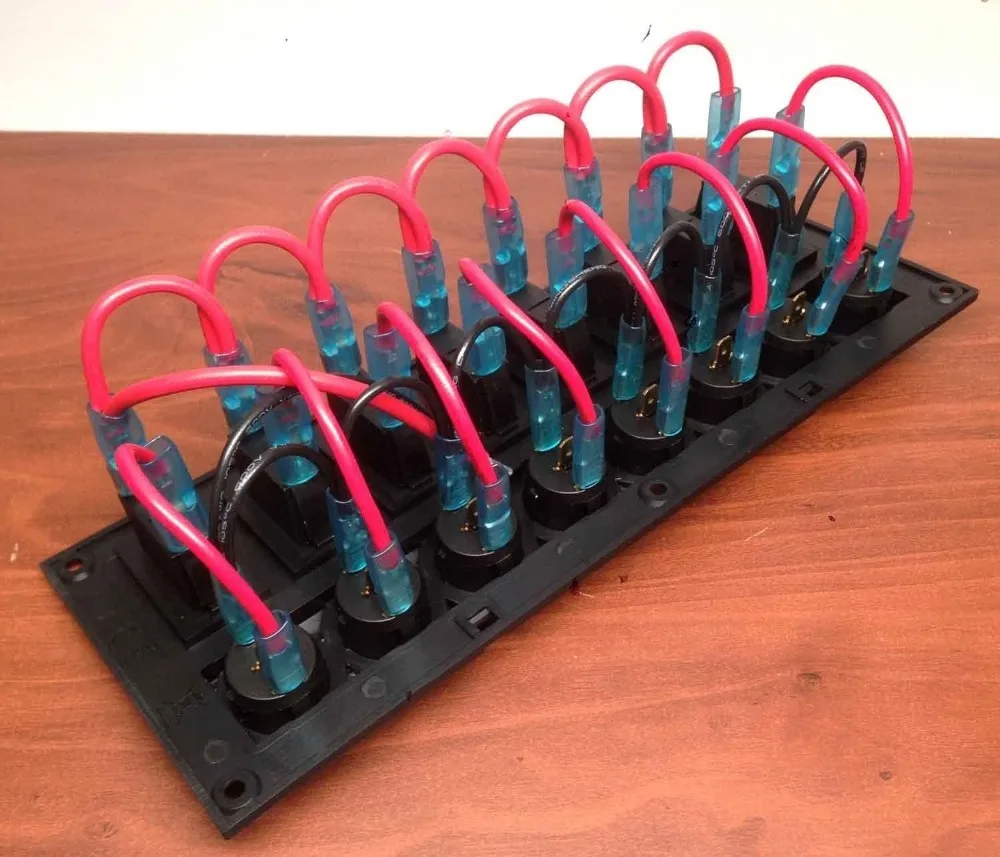 MARINE BOAT SPLASHPROOF SWITCH PANEL 8 GANG WITH LED INDICATOR ROCKER AUTO FUSES