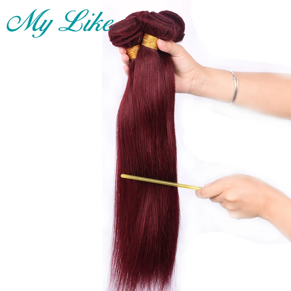 My Like Pre-colored Peruvian Hair 4 Bundles 99j Burgundy Non-remy Human Hair Extensions Wine Red Straight Hair Weave Bundles