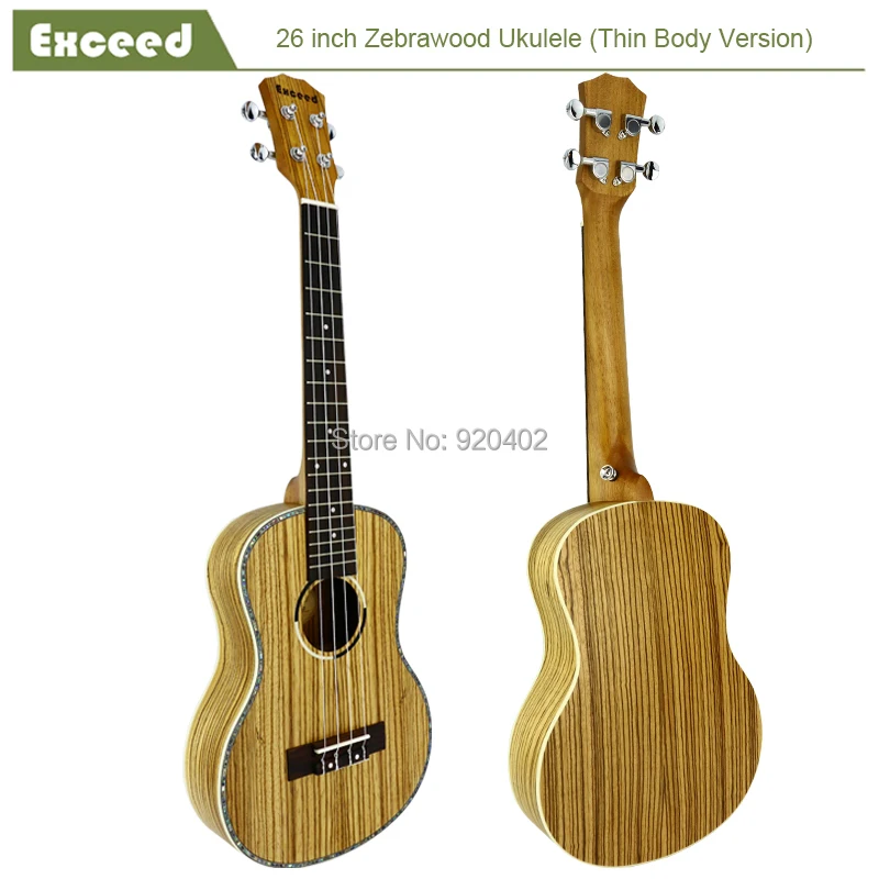

26" Zebrawood Tenor Ukulele Guitar 4 strings mini acoustic guitarra uke ukelele hawaii handcraft music instrument Free shipping