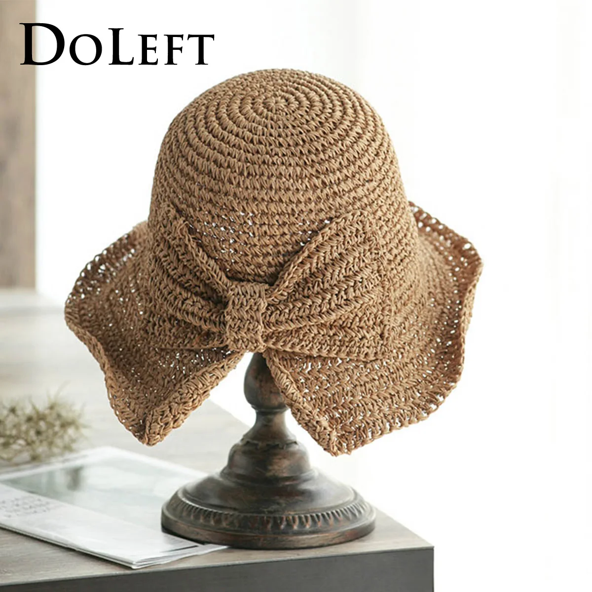 

2019 Elegant Raffia Bow Sun Hat For Women Wide Brim Floppy Summer Hats Beach Panama Straw Ladies Dome Shade Bucket Hat