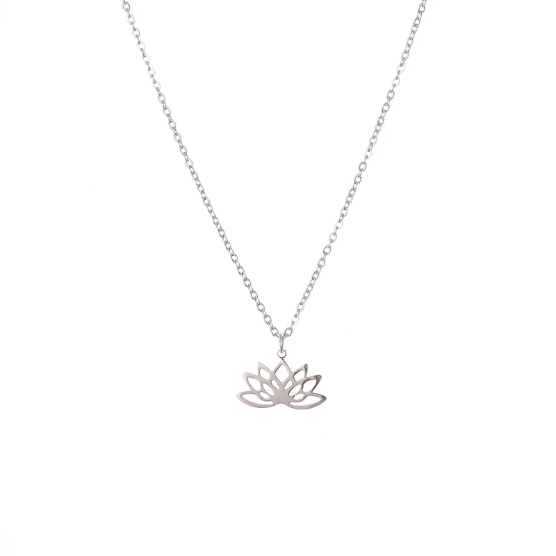 316L подвеска ввиде цветка лотоса из нержавеющей стали ожерелье высокого качества полированное ожерелье Прямая простой стиль в подарок - Окраска металла: silver