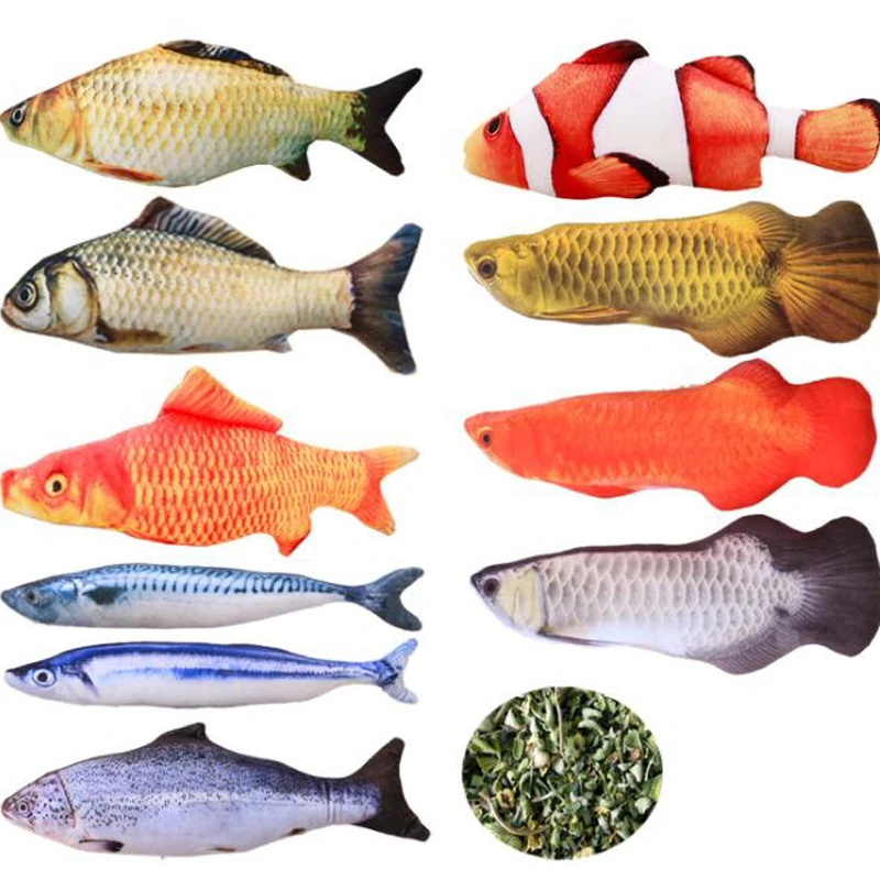 

10 Types Funny Fish Shape Cat Toys Plush Lifelike Catnip Toys Cat Chew Play Scratch Pillow Creative 3D Carp Pet Cat Supplies