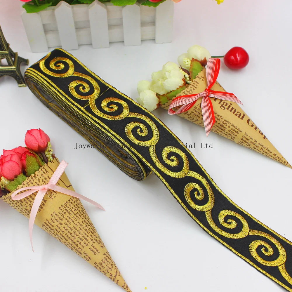 

6 Yards Gold Embroidered Lace Cosplay Costumes Braided Appliqued Lace Fabrics Iron on Ribbons Gold and Silver 3.5cm