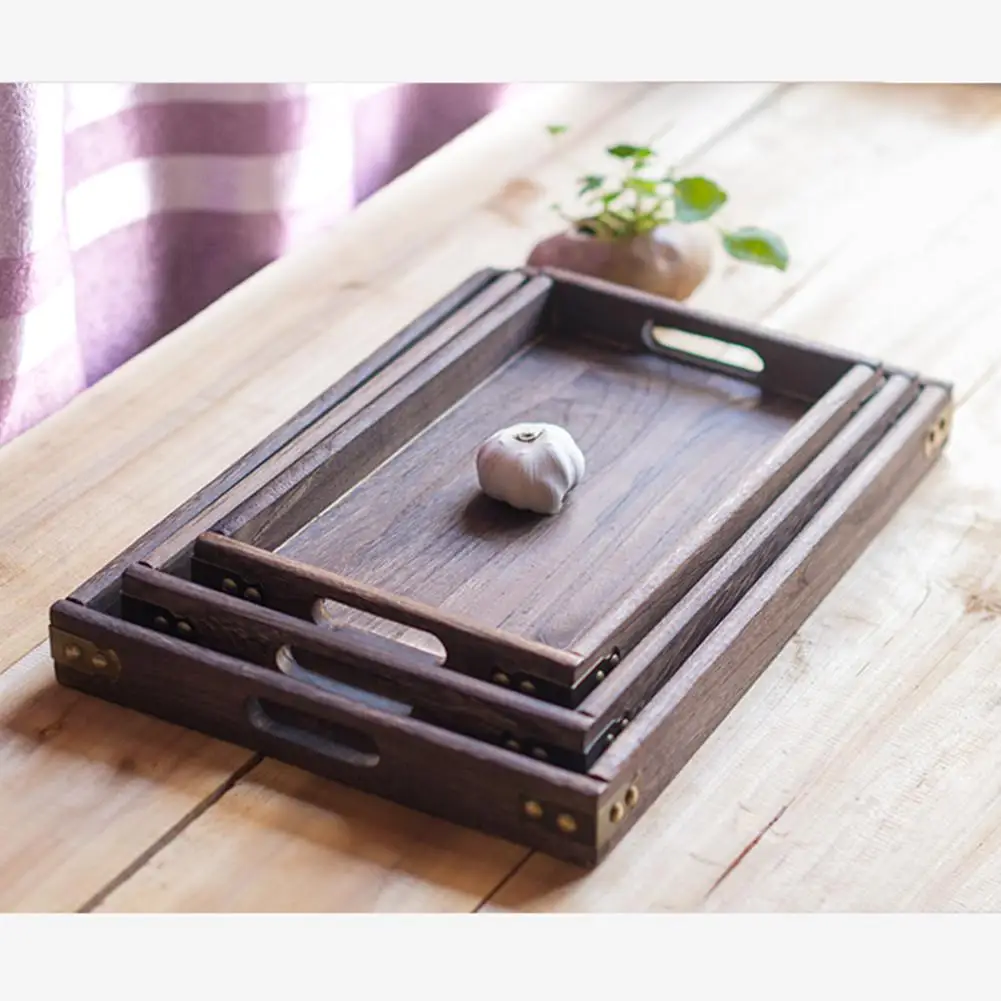 

Rectangular Dinner Dessert Suppliers Solid Wood Tableware Retro Breakfast Storage Tea Food Hotel Home Serving Tray Snack 3 Size