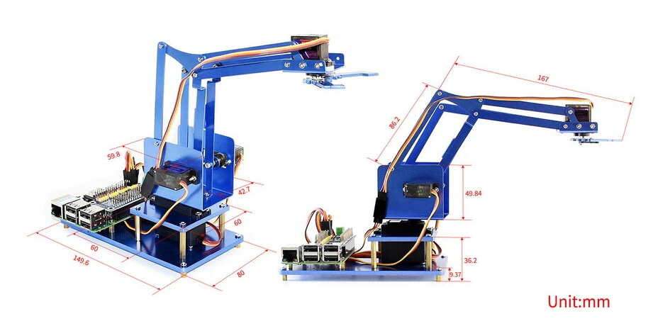Waveshare 4-DOF металлический робот Arm Kit для Raspberry Pi, Bluetooth/WiFi Пульт дистанционного управления