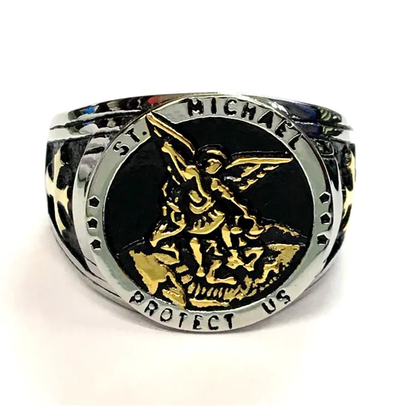 

Support Dropship Size 7-14 Cross SAINT MICHAEL PROTECT US Ring 316L Stainless Steel Boys Mens New Cross Ring