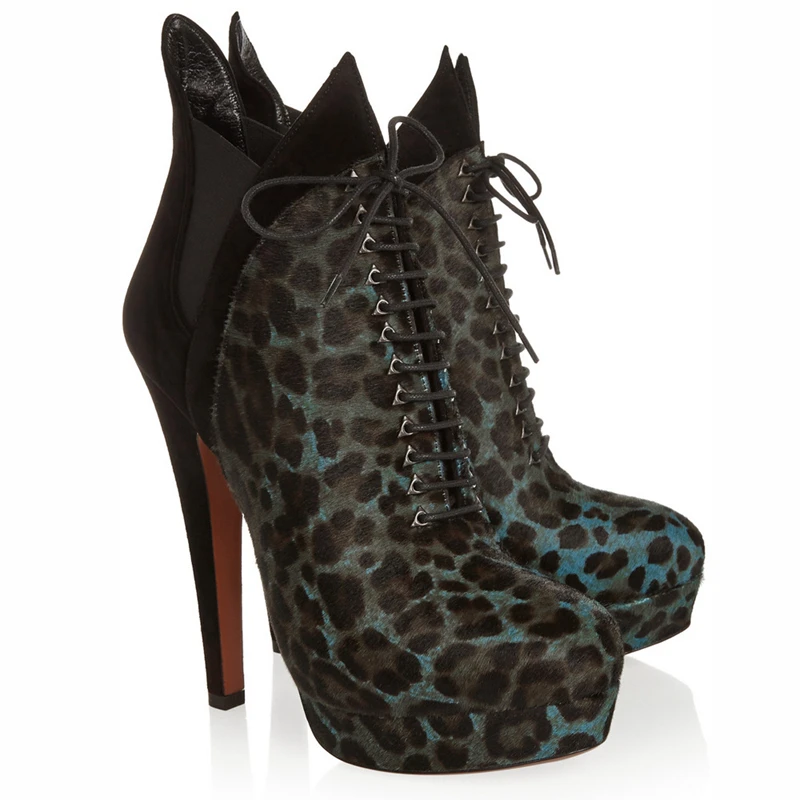 2019 новый плюс большой размер 35–46 черные модные на шнуровке Leopard высокой Высокая платформа весна женская Женские ботинки TL-A0155