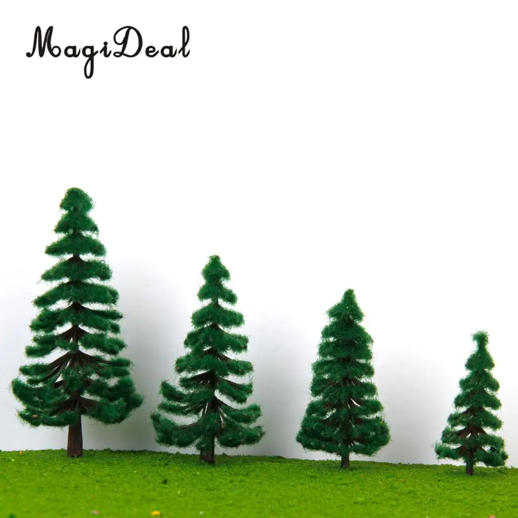 16Pcs Plastic Model Railway Railroad Forest Street Diorama Scenery Building Layout Green PIne Tree HO OO N Scale