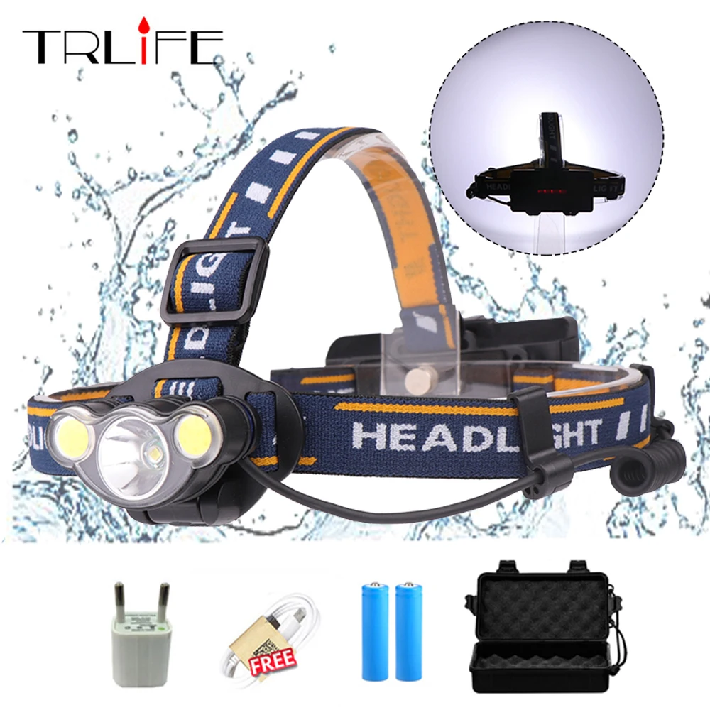 

15000 Lumens COB Headlamp LED Headlight 18650 T6 Bulb Sensor Headlamps Rechargeable Induction Light Lamp Waterproof for Outdoors