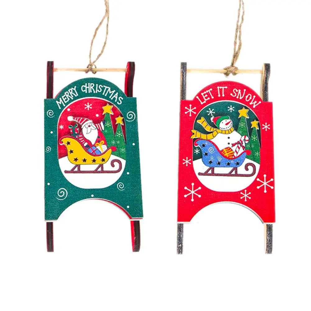 

Christmas Sled Shape Wooden Pendant Christmas Tree Hanging Ornament Pendant Christmas Decor Ornament Festive Atmosphere