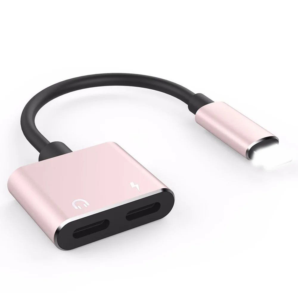 pink 2 в 1 для lightning Jack для наушников аудио адаптер зарядки IOS 12.3.1 для iPhone XS Max 7 8 Plus X наушники AUX Adaptador кабель - Цвет: pink