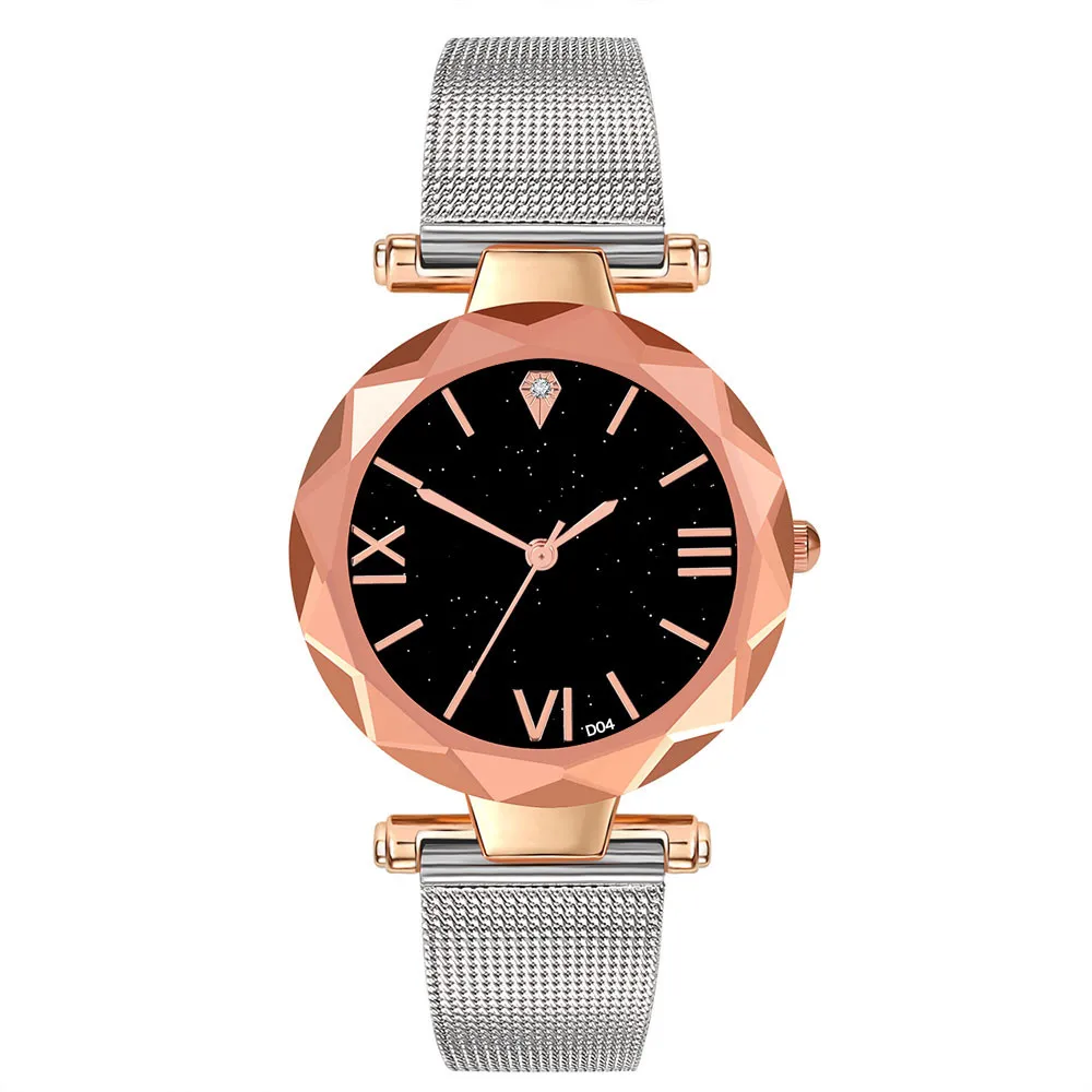 Звездное небо женские часы Элегантные охватывающая деталь из нержавеющей стали Кварцевые наручные часы из розового золота с ремешком Для женщин браслет часы Montre Femme