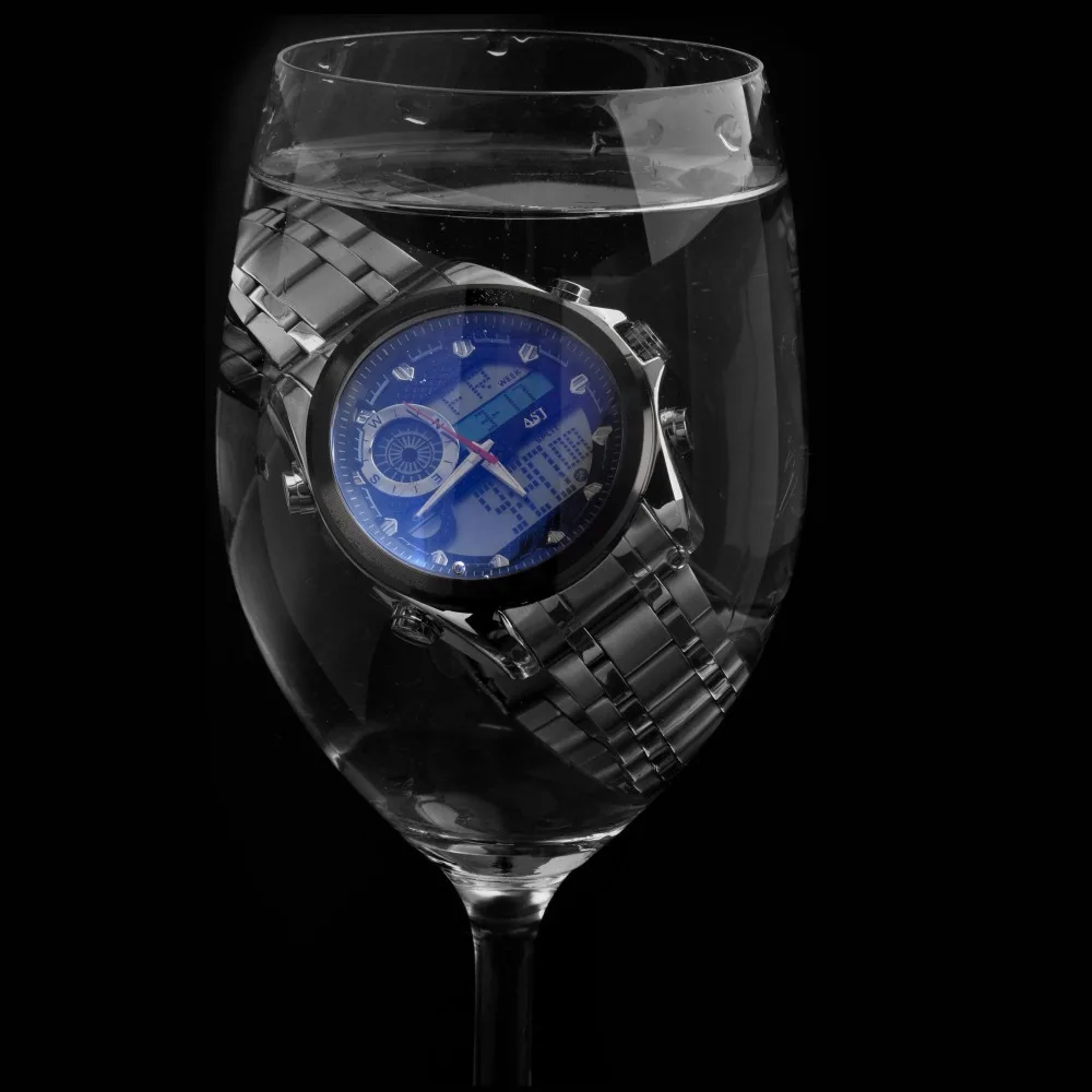 

ASJ Double Display Men 's Watches Male Sports Waterproof LED Luminous Multi - Functional Steel ElectronicForm