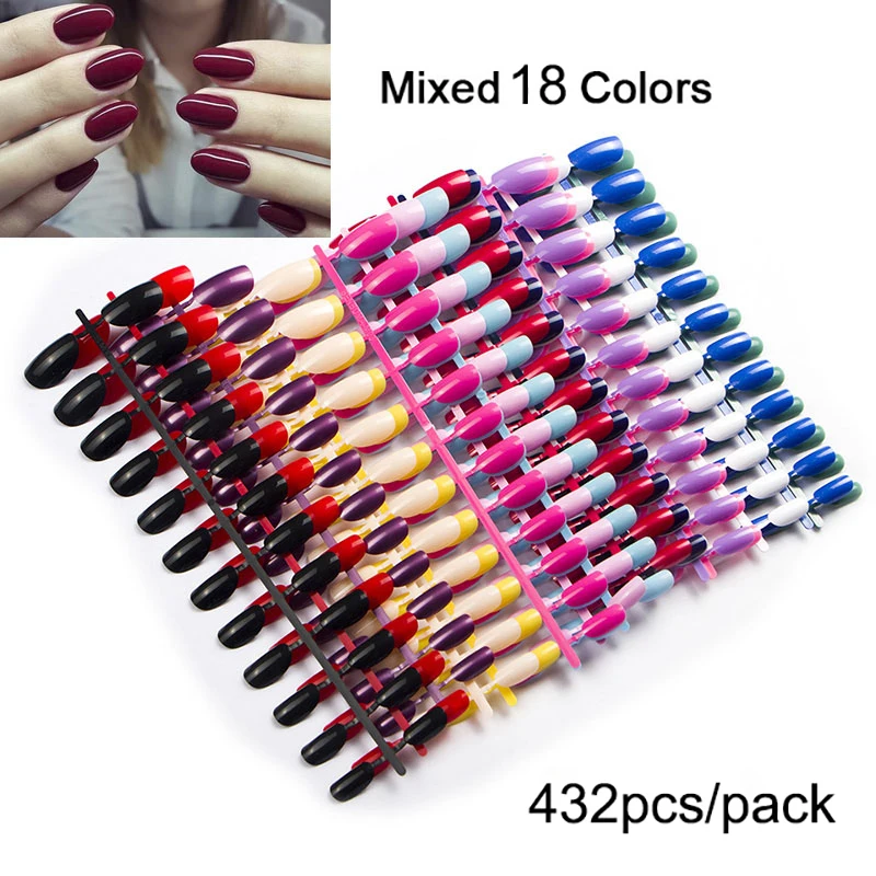 

18 Mixed Colors Short Round Nail Tips Full Cover False Nail Tips Press On Fake Nails Candy Colors