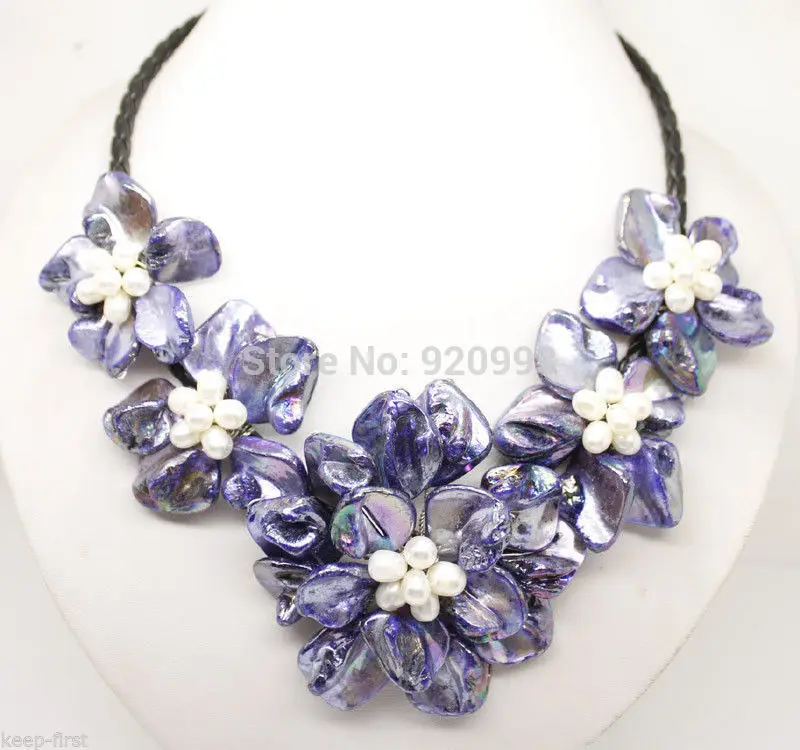 

Wholesale Free P&P**new purple mother of pearl shell flower necklace 18"long ##a #a