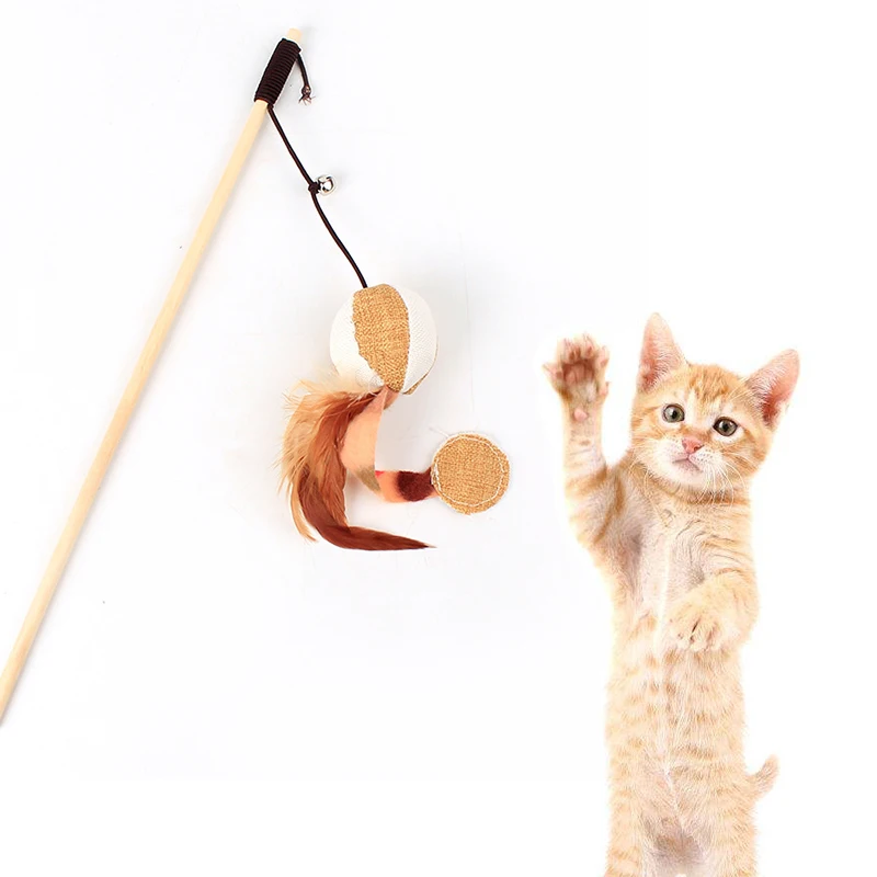 

2019 Funny Cat Toy Teaser Stick for Kitten Scratching Ball Interactive Wand Feather And Bell Cats Playing Catch Pet Supplies