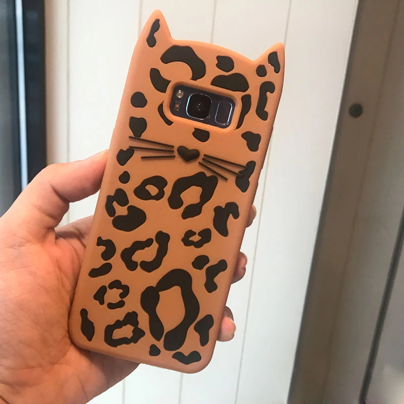 

Ritozcase case cover for samsung galaxy s8 s9 plus s7 s7edge lovely cartoon 3d Leopard beard cat with strap back cover Fundas