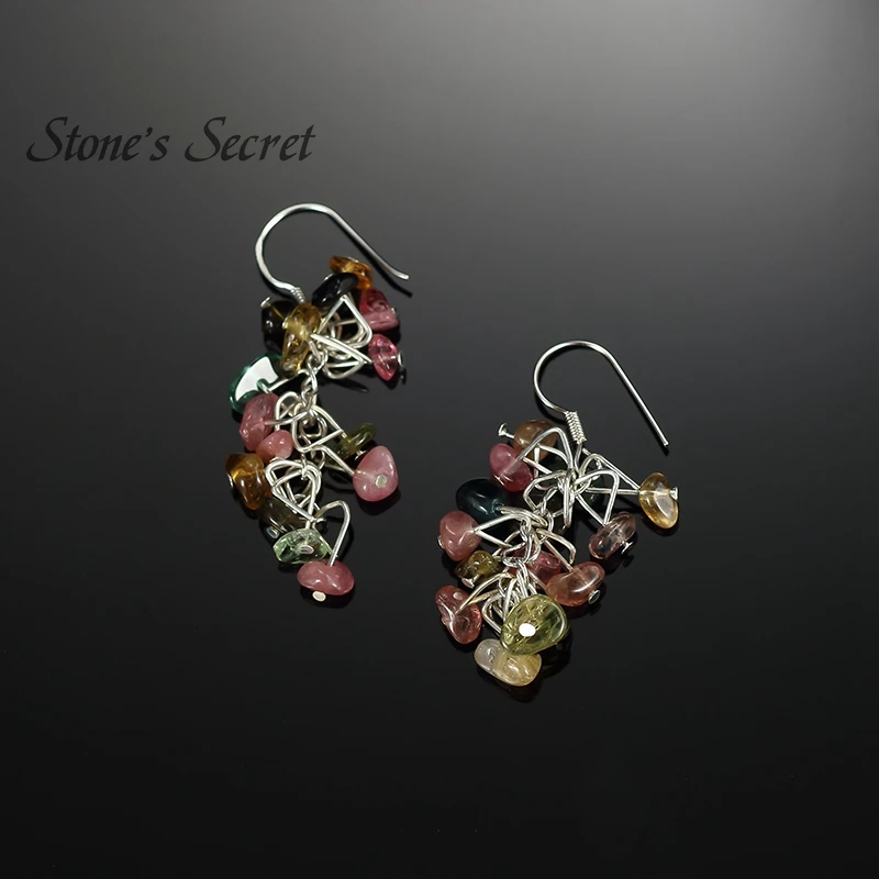 Элегантные многоцветные настоящие турмалиновые серьги-люстры в форме виноградной Струны для женщин натуральные лечебные камни ювелирные изделия