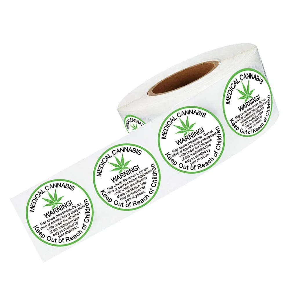 

2019 New Trend 500 PCs/roll Warning Stickers Adhesive Labels Cannabis Warning Label Round Paper for Warning and Indication