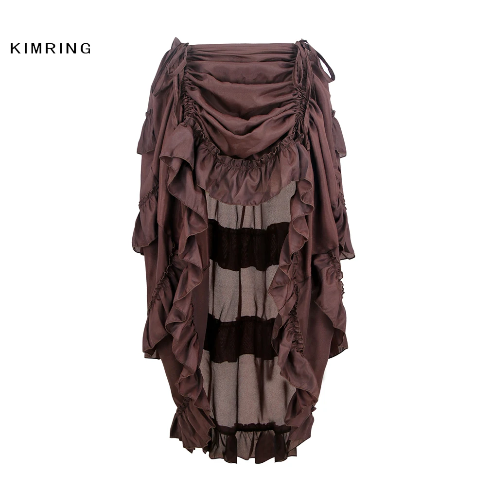 Kimring винтажная Женская коричневая юбка в стиле стимпанк викторианские юбки с завышенной талией с Готический пикантный корсет Стиль костюм на Хэллоуин юбка - Цвет: Brown