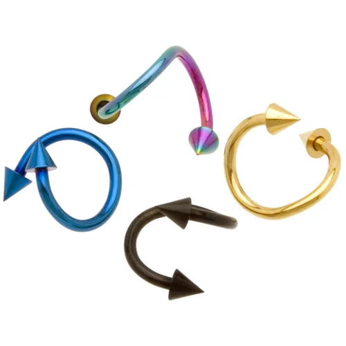 

16 Gauge Titanium Anodized 316L Surgical Steel Spiral Twister With Spike 1.6*10*4mm Mixed Colors Body Jewelry