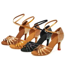 Dancing for Women Rhinestone Tango Heeled Satin Dancing Girls Women Ballroom Latin Shoes Ladies 7CM Dance Sneakers A111