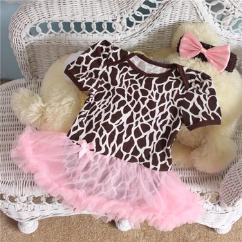 

2PCs per Set Infant Lace Romper Pink Ruffle Trim Geometric Pattern Baby Girls Tutu Dress Headband for 0-12months Free Shipping