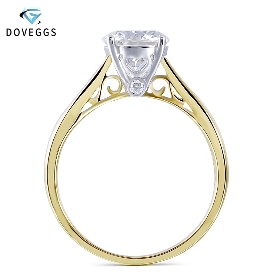 DovEggs 14K 585 Желтое и белое золото 2 карата 8 мм F цвет муассанит обручальное кольцо