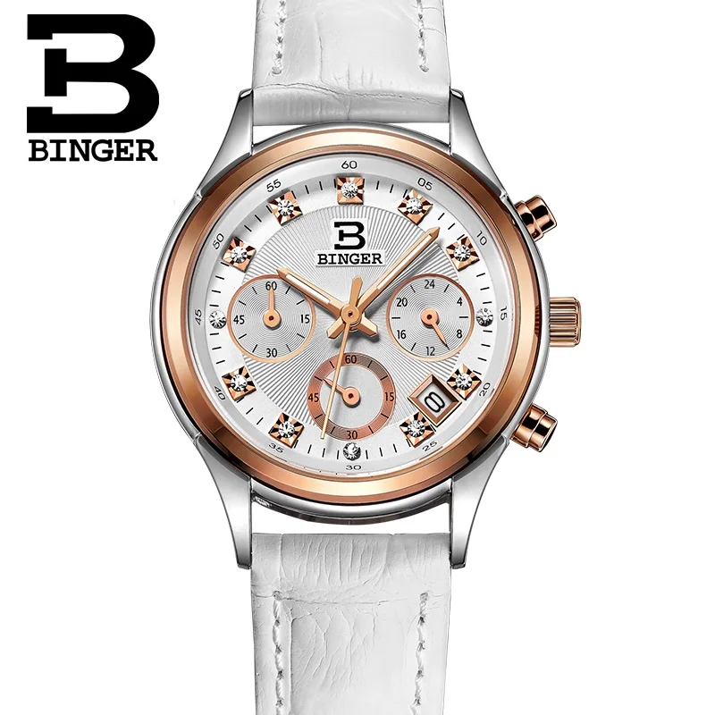 Binger, пара часов, швейцарские Роскошные Кварцевые водонепроницаемые мужские часы с ремешком из натуральной кожи, наручные часы с хронографом BG6019 - Цвет: SmallSCGW-Promotion
