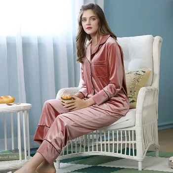 

Women Velvet Pajamas Set 2 pieces set Spring Autumn super soft Leisure Suit Female full sleeve trousers Sleeping Cloth ouc2540