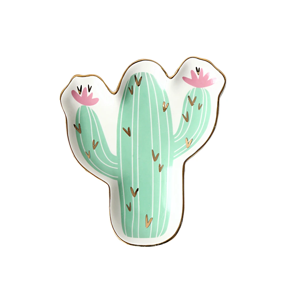 

Flamingo pineapple decorative plates ceramic dish golden edge tray home decorting 12cm jewelry ring Storage tray Cactus