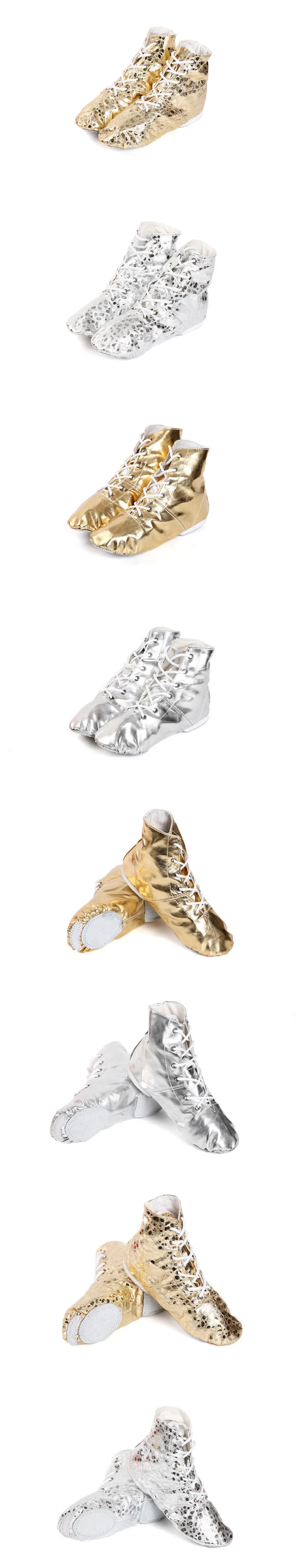Женские танцевальные ботинки для танца живота, золотой и серебряный цвета, танцевальная обувь для джаза, мягкие танцевальные ботинки с