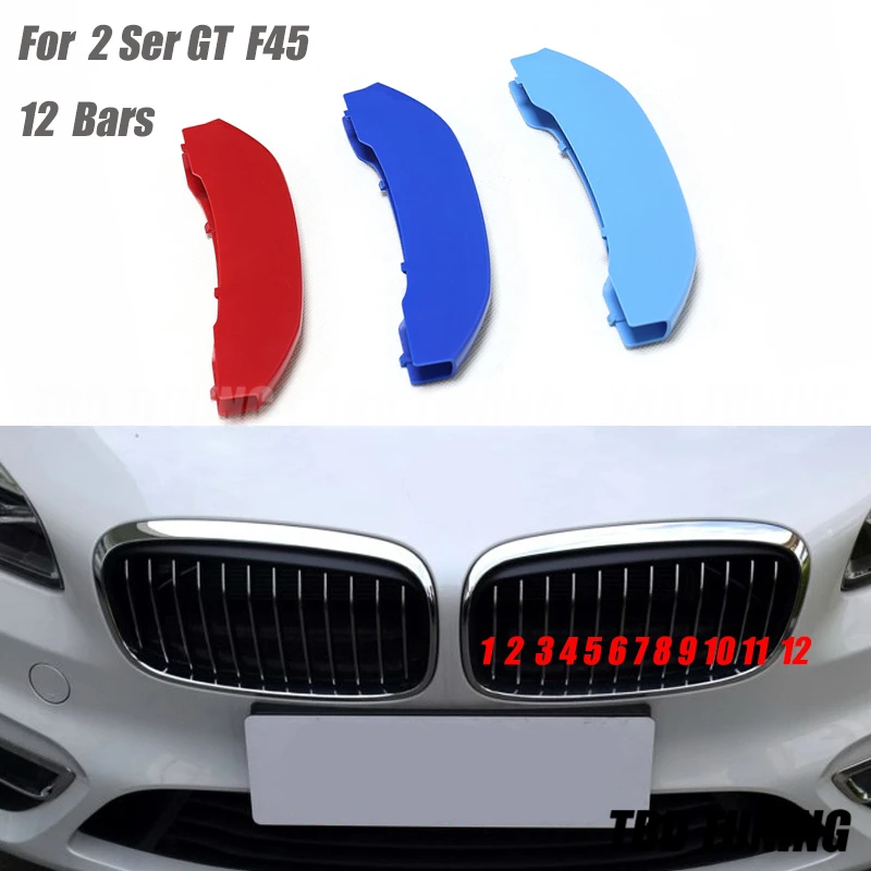 

For BMW 2 Series GT F45 F46 2015 2016 2017 2018 2019 3Pcs Tri-Color Front Grille Trim Strip Cover Bumper Strips Cover Stickers