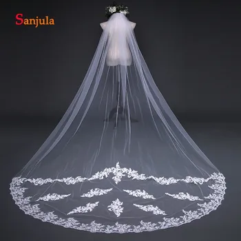

3 Meters Simple Cheap Long Bridal Veil with Comb Lace Appliques Edge Wedding Accessories for Bride complementos de novia V16
