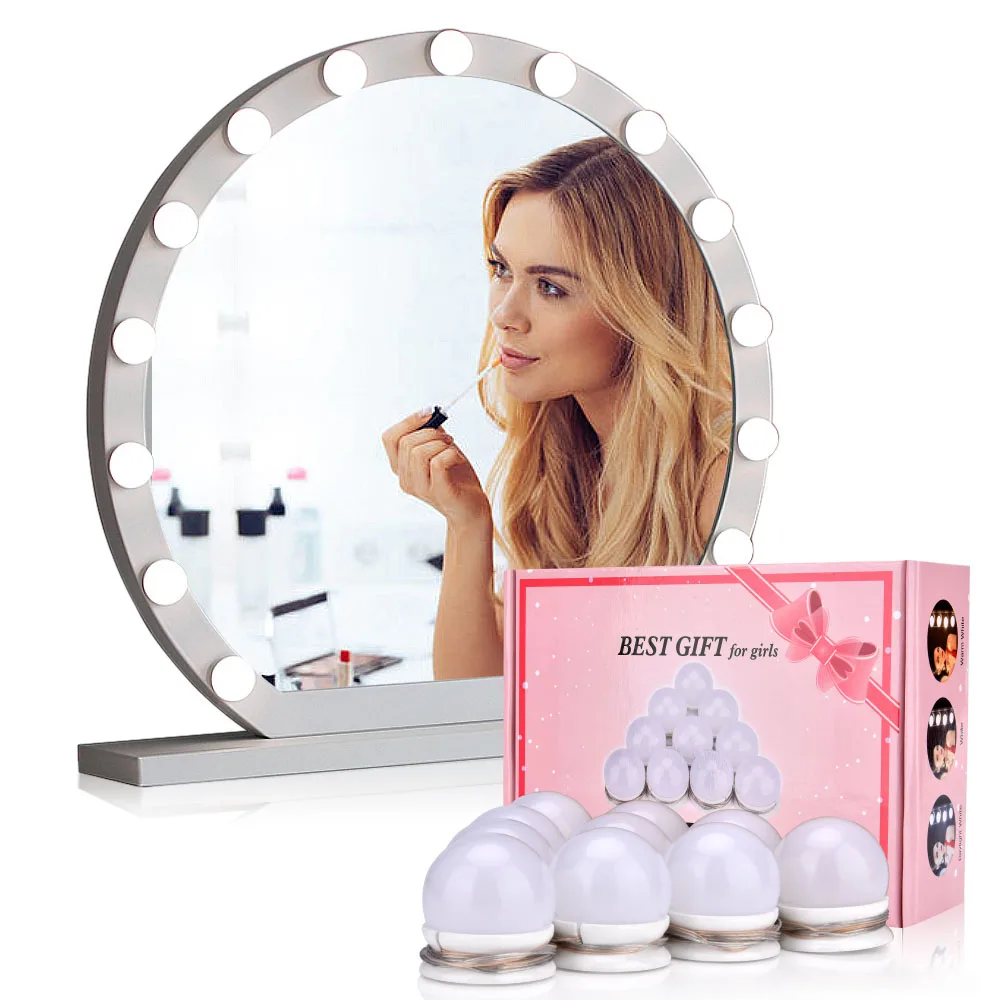 

10pcs Makeup Mirror Vanity LED Light Bulbs Lamp Kit 3 Levels Brightness Adjustable Lighted Make up Mirrors Cosmetic Lights